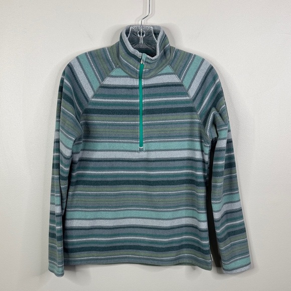Eddie Bauer Women's Small Green Gray Striped Half Zip-Up Fleece Pullover - Picture 1 of 6